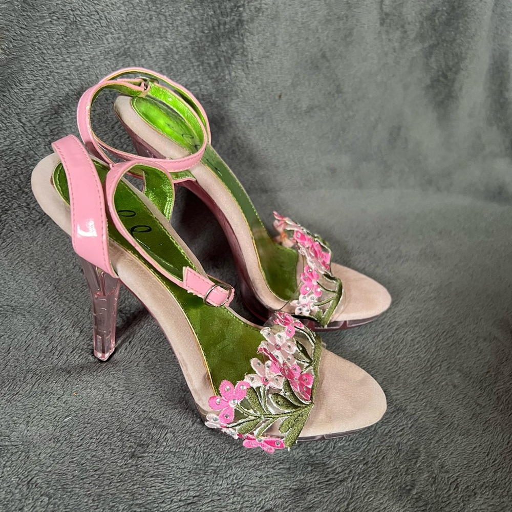 Ellie small platform heels pink flowers - Picture 2 of 7